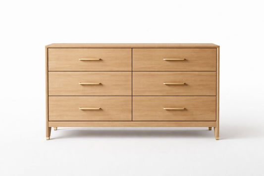 6 Drawer Solid Oak Dresser with Brass Handles