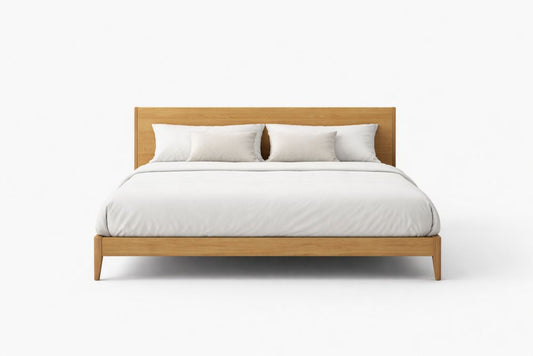 King Size Solid Oak Bed with White Bedding