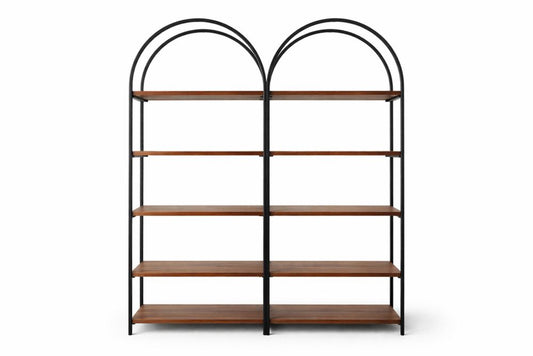 Arched Iron Frame Bookshelf with engineered wood Shelves 190cm x 120cm x 40cm