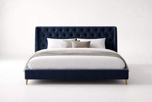 Queen Size Velvet Upholstered Bed Frame with Gold Legs