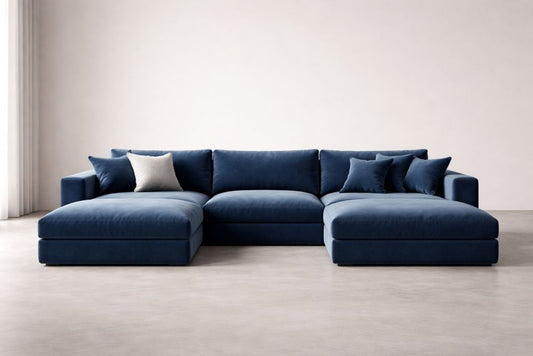Modular L-Shaped Velvet Sofa Set Blue