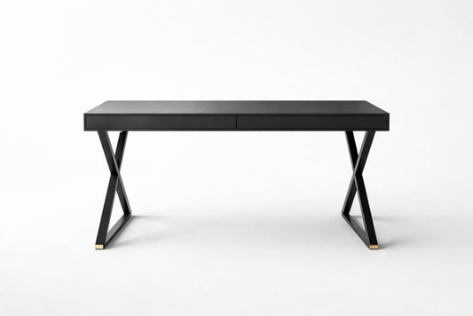 Black Steel Desk with X-Shaped Legs MDF Top 140cm Length 60cm Width 75cm